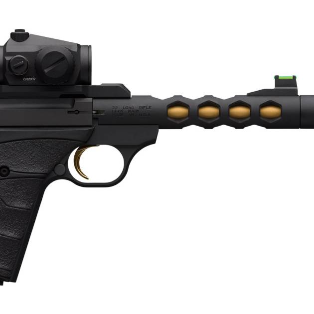 Browning Buck Mark Vision 22 LR Pistol with Black/Gold Barrel and Vortex Crossfire Red Dot For Sale Europe