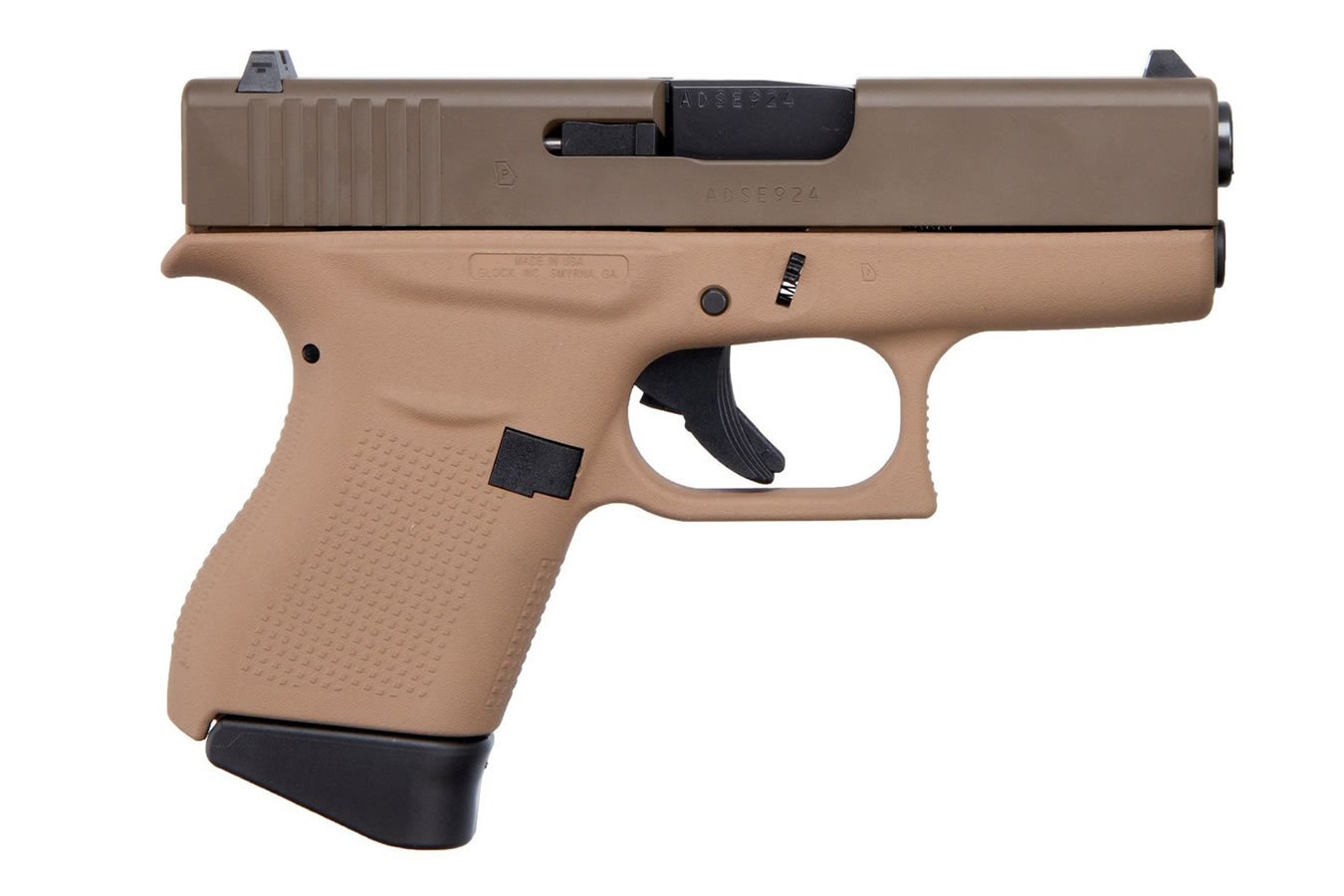 Glock 43 9mm Single Stack Pistol with Cerakote Faded Dark Earth Frame For Sale Europe