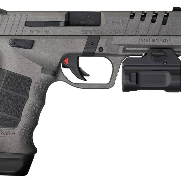 Sarsilmaz SAR9X 9mm Pistol with Cerakote Platinum Finish and Tactical Rail Light For Sale Europe