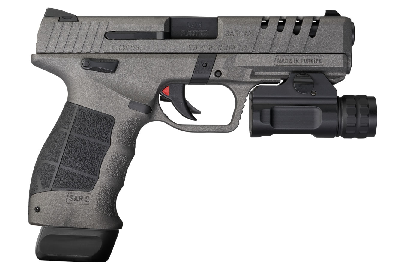 Sarsilmaz SAR9X 9mm Pistol with Cerakote Platinum Finish and Tactical Rail Light For Sale Europe